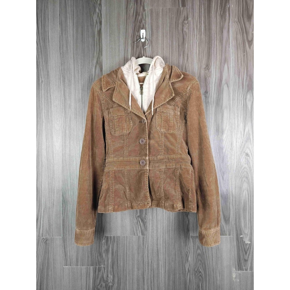 Nori Brown Corduroy Hooded Jacket Small 3-Button Notched Lapel